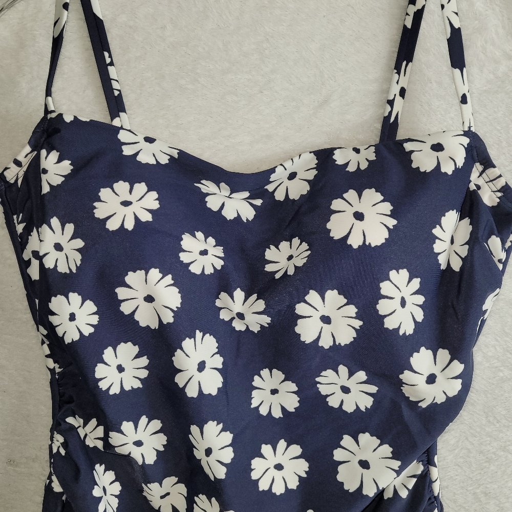 Kona Sol Women's Navy White Floral Print Size L One Piece Swimsuit Cover Up - Picture 3 of 12